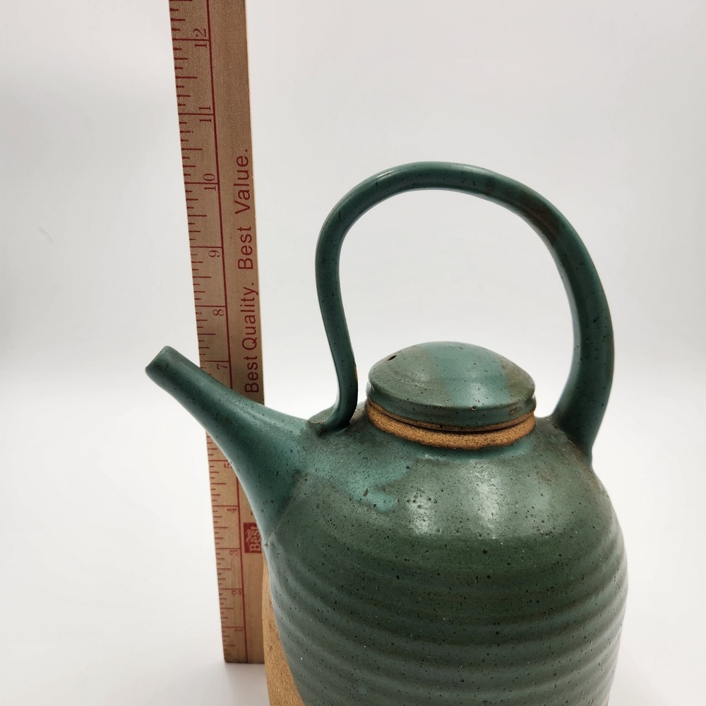 Mounce Studio Pottery Teapot Teal Green Glazed Signed 10.5in Wabi Sabi Organic - Picture 10 of 11